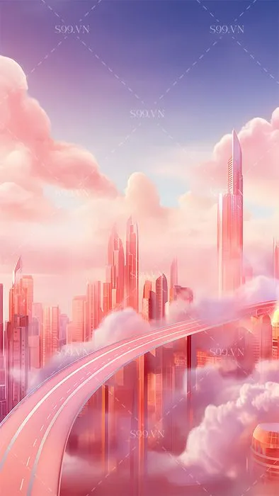 Background Thành Phố Trên Mây Hồng Dễ Thương - Tệp PNG Chất Lượng Cao