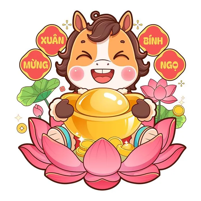 Linh Vật Ngựa Tết Ất Mùi 2025 – Vàng May Mắn, Hoa Sen EPS Vector