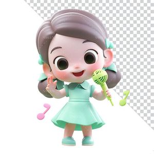Hình ảnh cô bé học hát 3D file PNG mẫu CR828