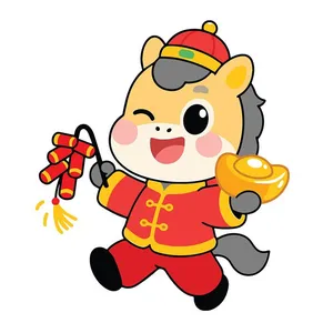 Linh Vật Ngựa Tết Vui Chơi - Minh Họa Vector Hoạt Hình