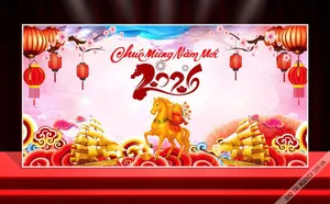 Backdrop Tết 2026 Giáp Ngọ - Đón Xuân An Lành, Phú Quý Cát Tường