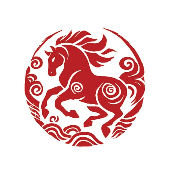 Logo Con Ngựa Đỏ Phong Cách Á Đông - Vector EPS Cao Cấp