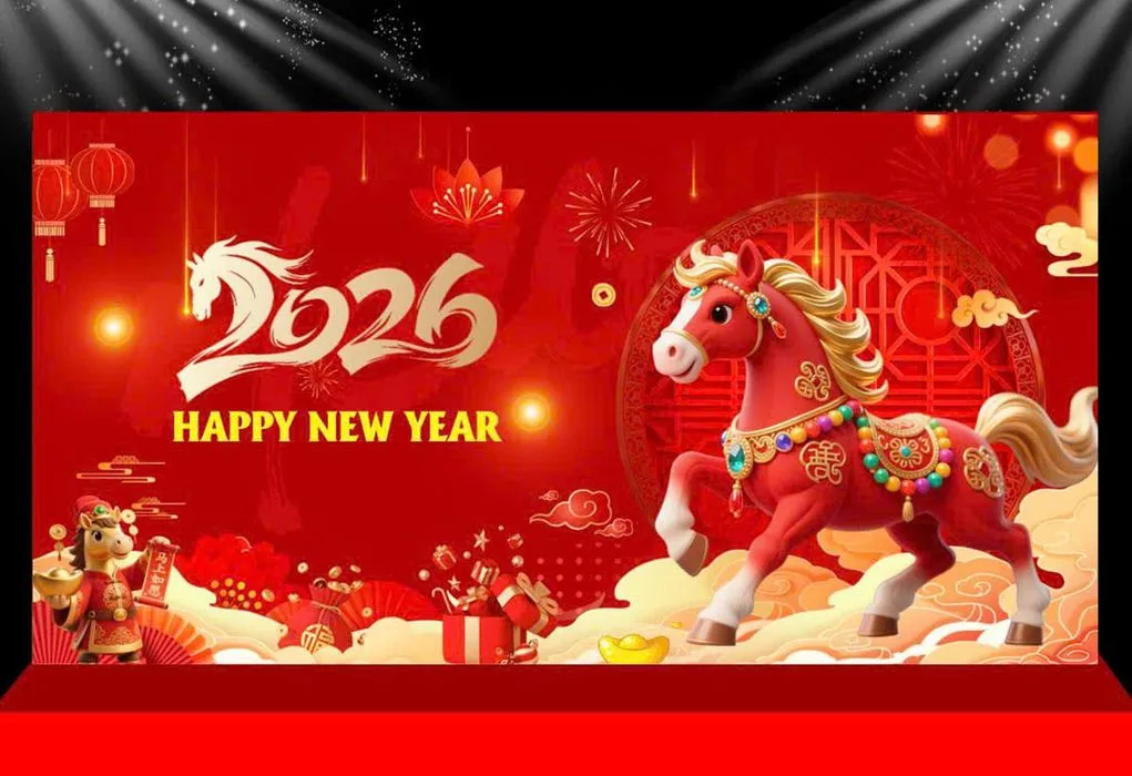 Backdrop Tết 2026 Đỏ May Mắn - Thiết Kế Vector Chuẩn SEO