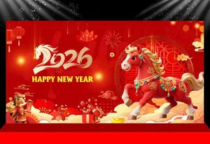 Backdrop Tết 2026 Đỏ May Mắn - Thiết Kế Vector Chuẩn SEO