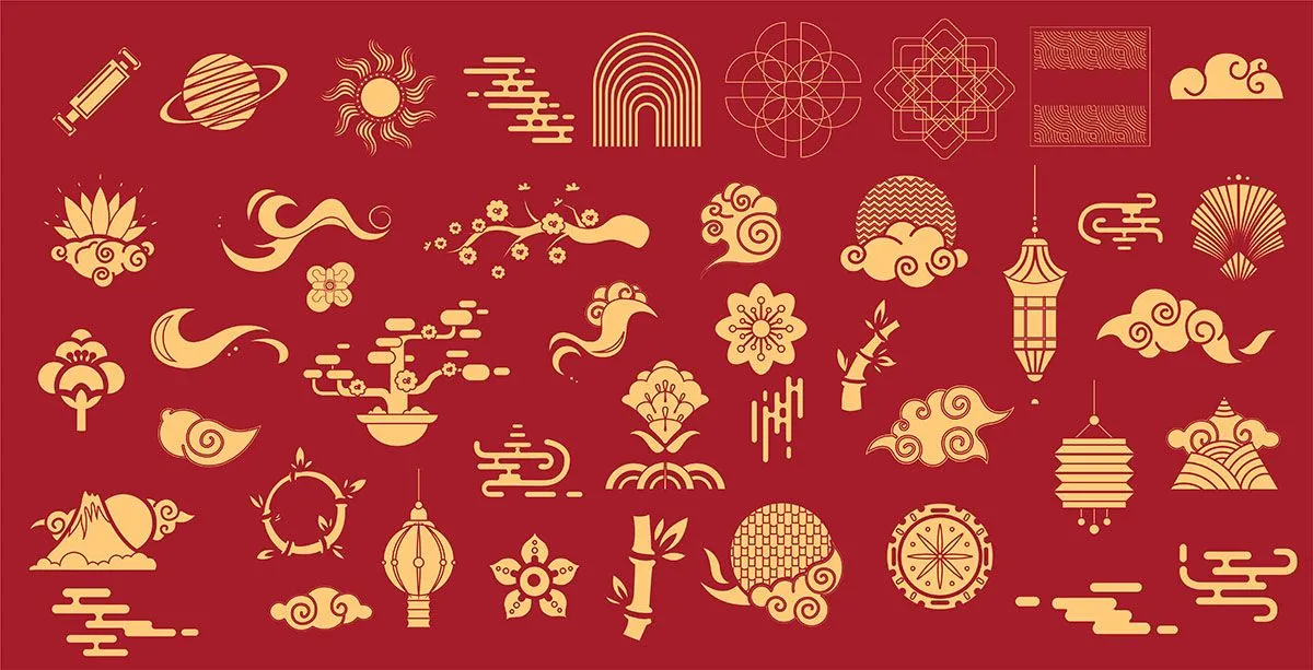 Bộ Hoạ Tiết Trang Trí Tết Cổ Truyền - Vector EPS