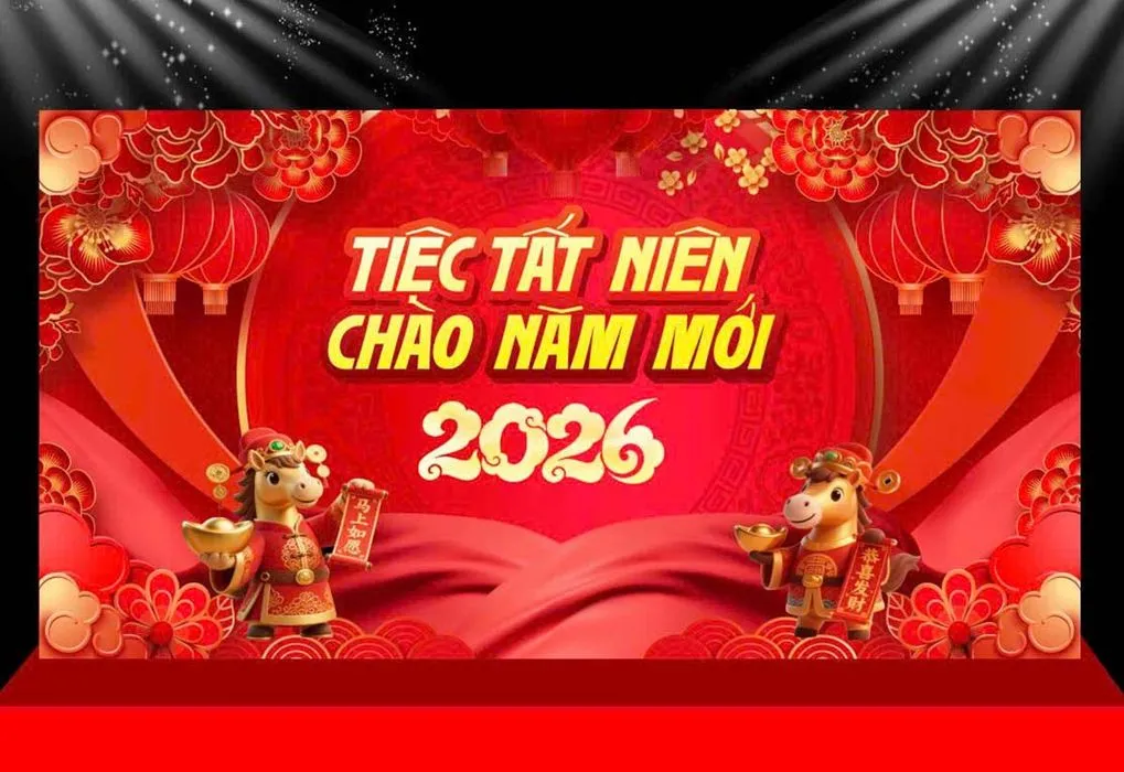 Backdrop Tết 2026 Đỏ May Mắn - Chào Năm Mới Giáp Ngọ Vector CDR