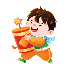 Bé Vui Tết Cầm Pháo Hoa - Hình Minh Họa Vector EPS Độc Đáo