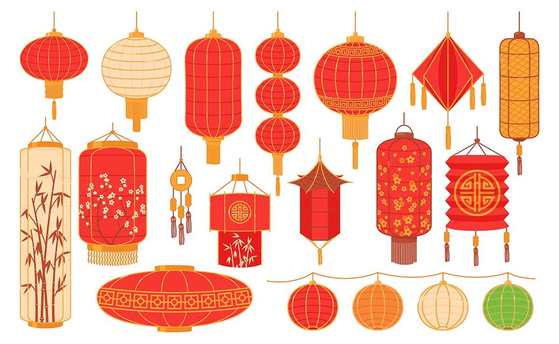 Bộ sưu tập đèn lồng màu đỏ nhiều hình dạng file vector mẫu CR500