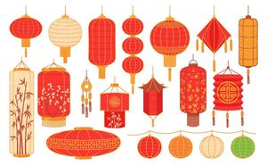 Bộ sưu tập đèn lồng màu đỏ nhiều hình dạng file vector mẫu CR500