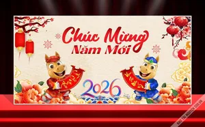 Backdrop Tết 2026 Giáp Ngọ Dễ Thương – File CDR Vector