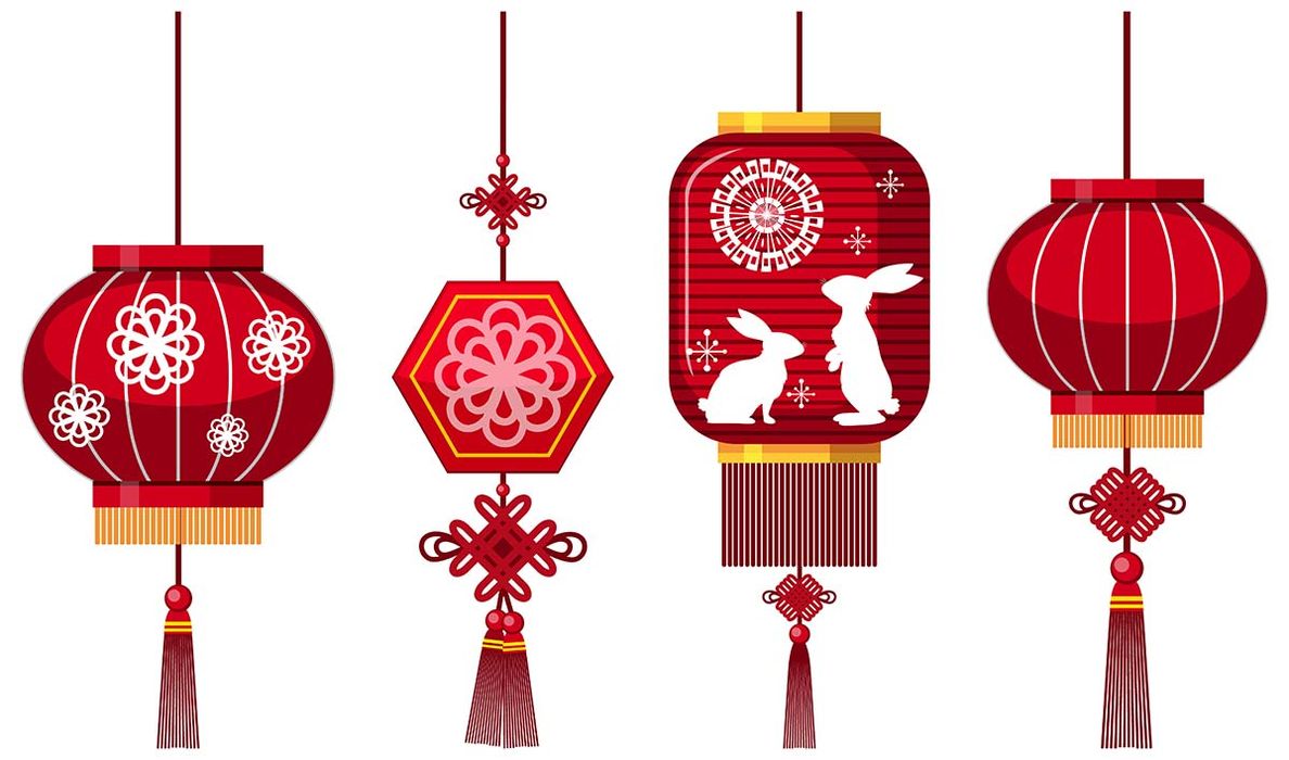 Hình ảnh đèn lồng treo màu đỏ hình tròn cổ xưa file vector mẫu CR446