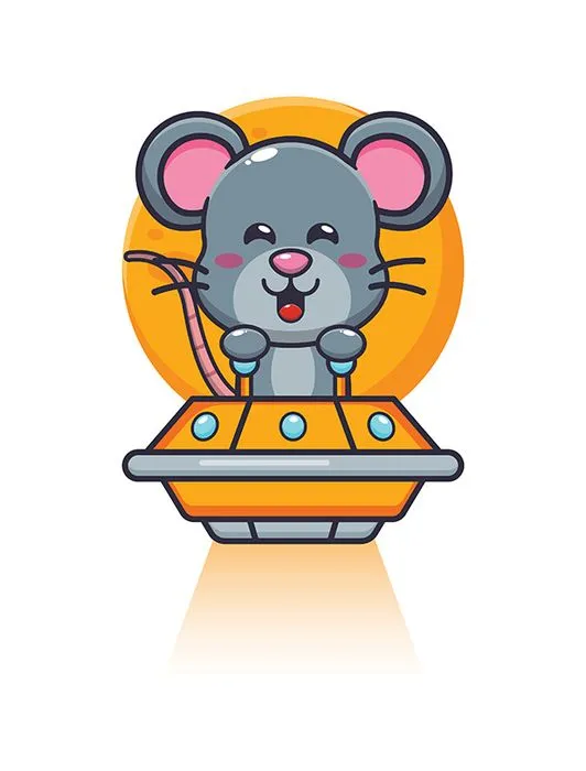 Chuột Hoạt Hình Bay Đĩa Bay - Minh Họa Vector Dễ Thương