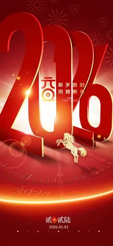 Poster Chúc Mừng Năm Mới 2026 Đỏ Rực Rỡ, Phong Cách Tết Hiện Đại