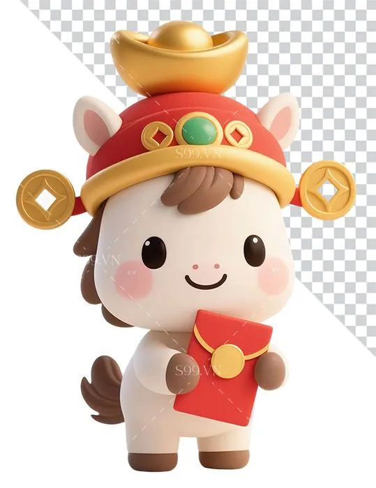 Linh Vật Ngựa Tết Nguyên Đán Dễ Thương - Hình Minh Họa PNG Chất Lượng Cao