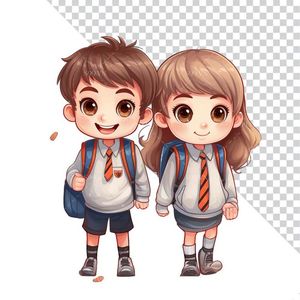 Hình ảnh đôi bạn học sinh cùng nhau đi học 3D file PNG mẫu CR898