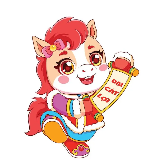 Linh Vật Ngựa Tết - Hình Minh Họa Vector Hoạt Hình Dễ Thương