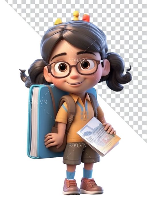 Hình ảnh cô bé học sinh 3D file PNG mẫu CR885