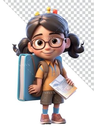 Hình ảnh cô bé học sinh 3D file PNG mẫu CR885