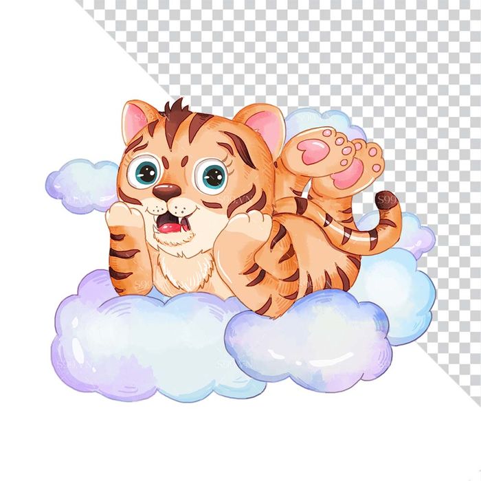 Hình ảnh chú hổ nằm trên mây file PNG mẫu CR1091