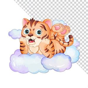 Hình ảnh chú hổ nằm trên mây file PNG mẫu CR1091
