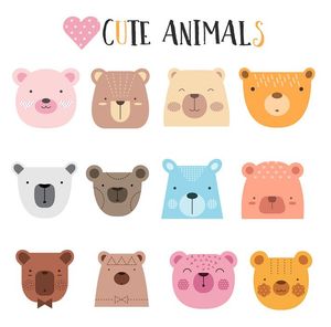 Bộ sưu tập khuôn mặt chú gấu file vector mẫu CR159