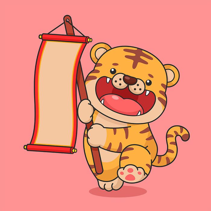 Hình ảnh chú hổ cute cầm câu đối file vector mẫu CR1485