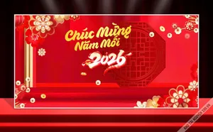 Backdrop Tết 2026 Đỏ May Mắn - File CDR Vector Sắc Nét