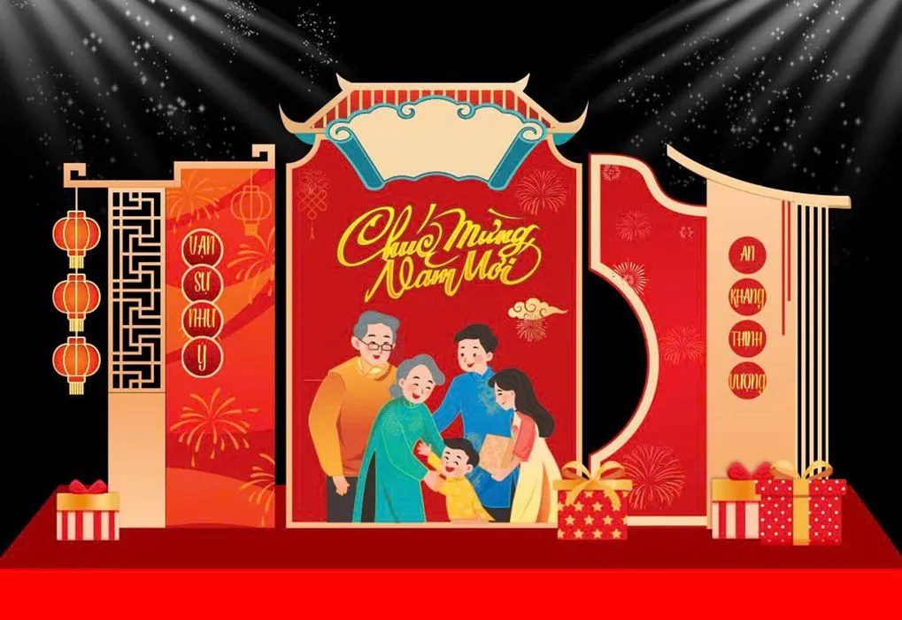 Backdrop Tết Đoàn Viên – Thiết Kế Gia Đình Sum Vầy Đón Xuân (CDR)