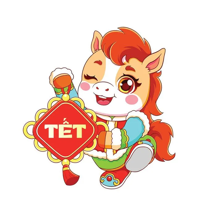 Linh Vật Ngựa Tết Nguyên Đán Dễ Thương - Hình Minh Họa Vector EPS