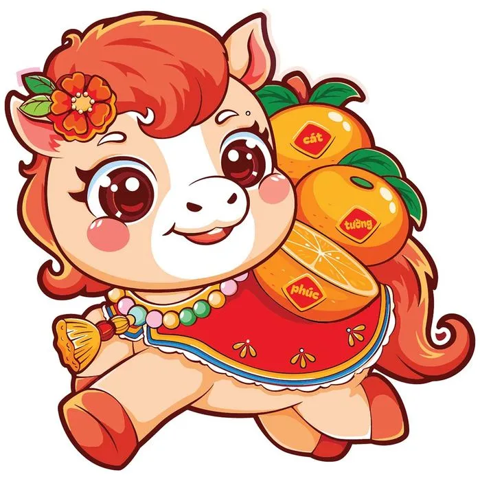 Linh Vật Ngựa Tết Nguyên Đán Dễ Thương - Hình Minh Họa Vector EPS