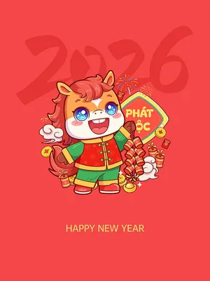 Poster Linh Vật Ngựa Tết 2026 Phong Cách Hoạt Hình Dễ Thương