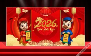 Backdrop Tết 2026 Xuân Bình Ngọ - Thiết Kế Chúc Mừng Năm Mới
