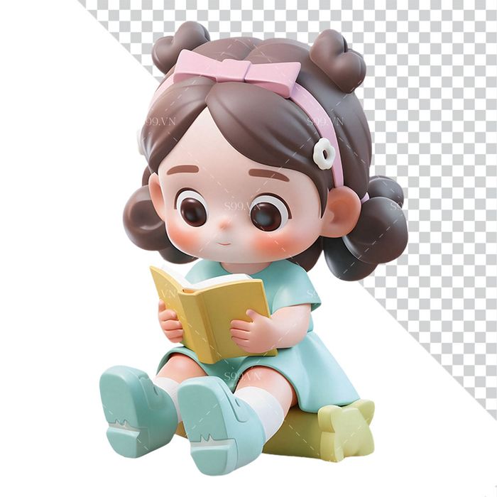 Hình ảnh cô bé đang đọc sách 3D file PNG mẫu CR827