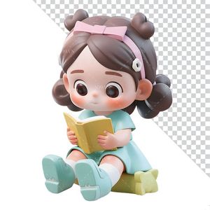 Hình ảnh cô bé đang đọc sách 3D file PNG mẫu CR827