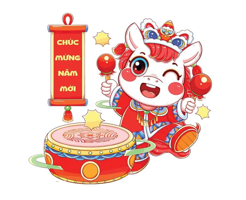 Linh Vật Ngựa Tết Nguyên Đán Dễ Thương - Hình Minh Họa Vector EPS