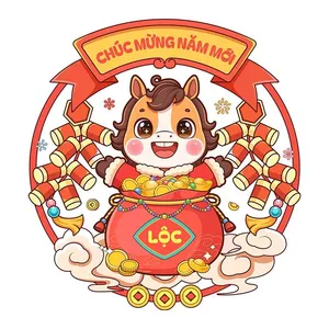 Linh Vật Ngựa Tết Nguyên Đán Dễ Thương - Minh Họa Vector EPS