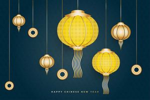 Backgrround trang trí đèn lồng màu vàng file vector mẫu CR412