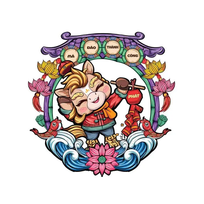 Linh Vật Ngựa Tết Nguyên Đán Dễ Thương - Minh Họa Vector EPS