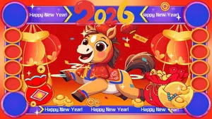 Banner Tết 2026 Phong Cách Hoạt Hình Dễ Thương - Chúc Mừng Năm Mới