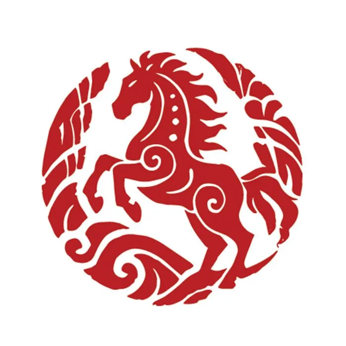 Logo Ngựa Đỏ Minh Họa Phong Cách Á Đông - File Vector EPS