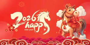 Banner Tết 2026 Giáp Ngọ phong cách hoạt hình, file CDR dễ chỉnh sửa