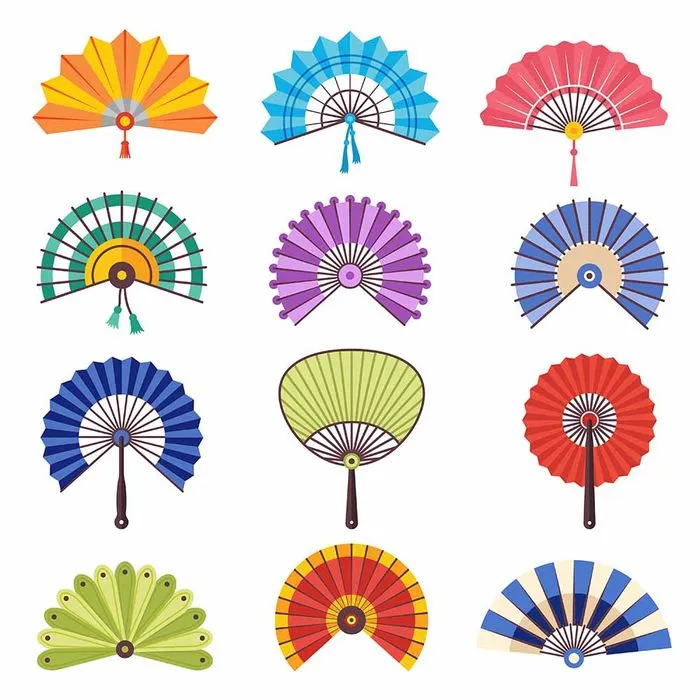 Bộ sưu tập quạt giấy cầm tay file vector mẫu OC51