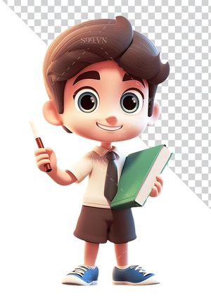 Hình ảnh cậu học sinh cầm quyển sách 3D file PNG mẫu CR852