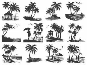 Hình ảnh cây dừa file vector mẫu KS648