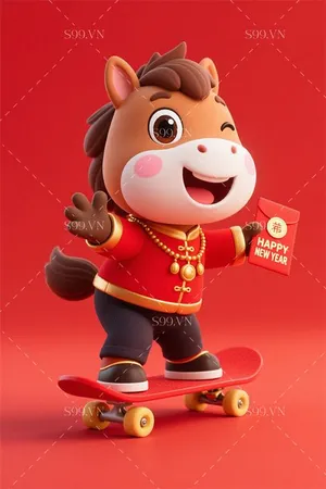 Minh Họa Tết Con Ngựa Skateboard Đáng Yêu - JPG Chất Lượng Cao