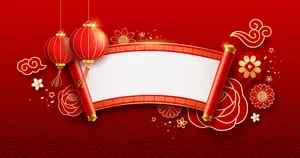 Banner Tết Nguyên Đán Đỏ Cuộn Giấy & Đèn Lồng - File EPS Vector