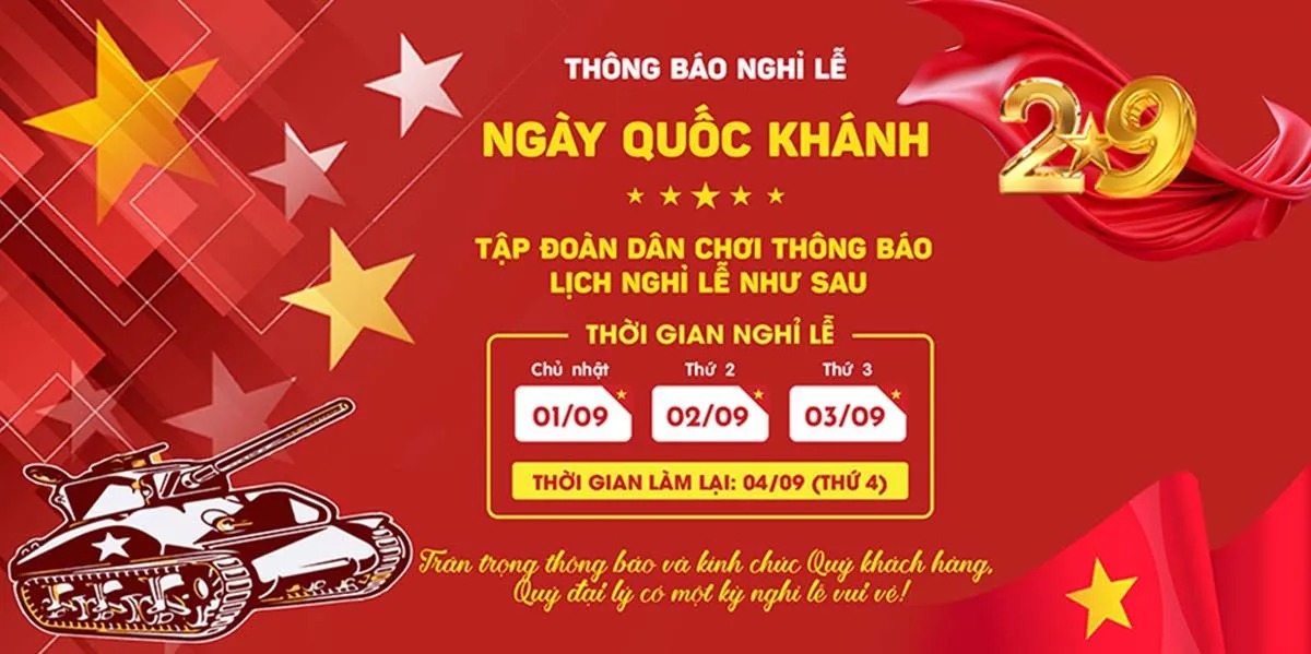 Banner thông báo lịch nghỉ lễ quốc khánh file PSD mẫu KT64