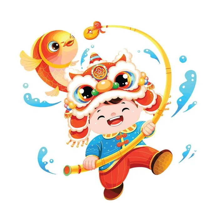 Bé Múa Lân Đón Tết - Hình Minh Họa Vector EPS Đầy Màu Sắc