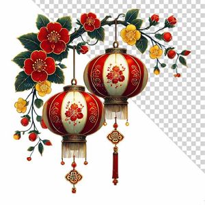 Hình ảnh đèn lồng tròn màu đỏ trang trí dịp tết file PNG mẫu CR522