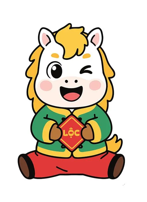 Linh Vật Ngựa Tết Vui Vẻ Cầm Chữ Lộc - Vector Hoạt Hình EPS